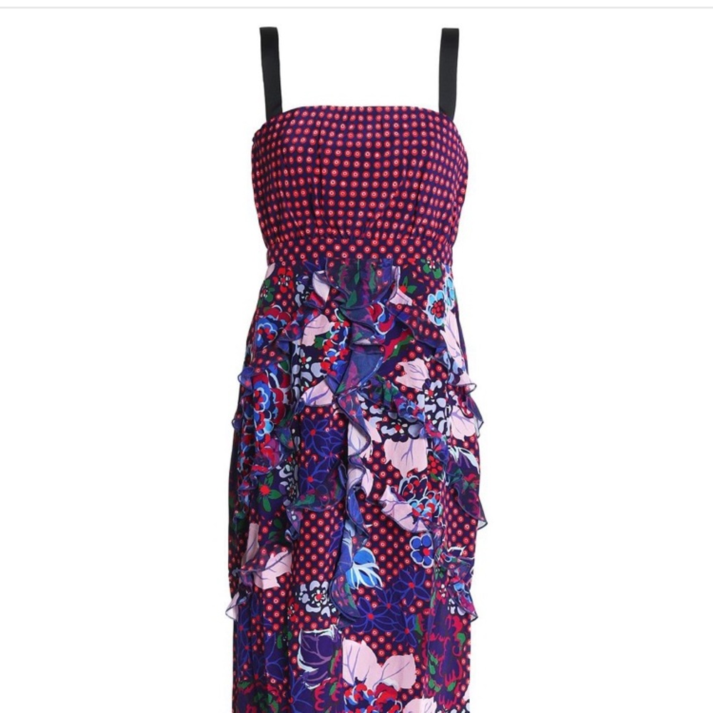 NWT Saloni Floral-Print Dotted Midi Dress - Picture 7 of 9